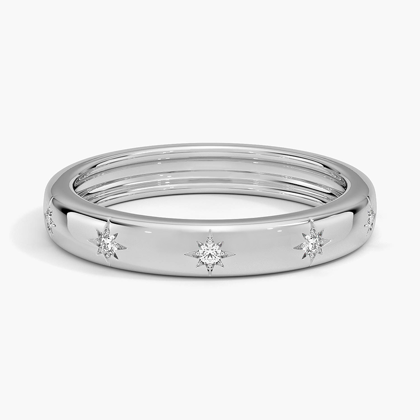 Minimalist Star Diamond Band Ring, Solid Gold Celestial Wedding Band, Dainty Diamond Stackable Ring