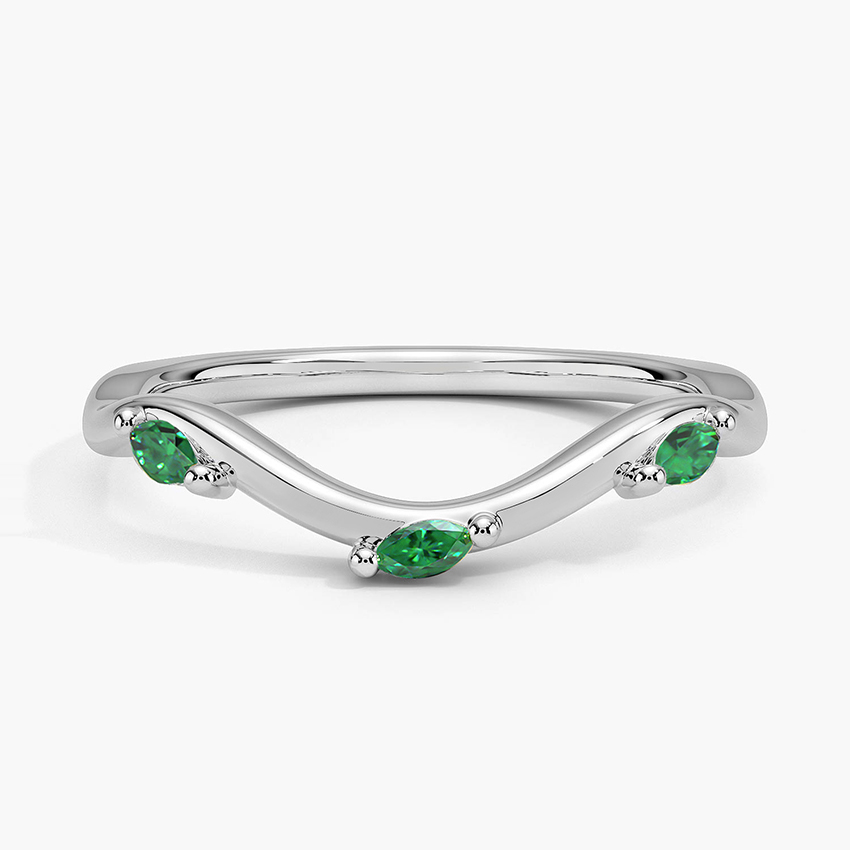 Emerald Marquise Chevron Ring, Curved V Band, Green Stone Stacking Ring