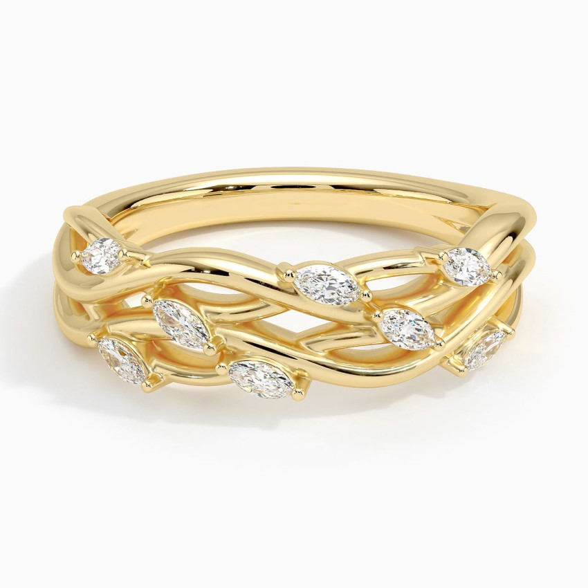 Marquise Diamond Twist Ring, Leaf Vine Gold Ring, Stackable Diamond Band