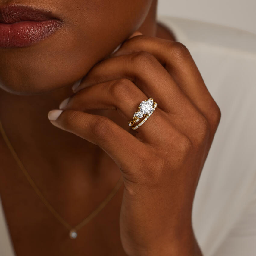 Marquise Cut Moissanite Engagement Ring, Vintage Leaf Band Diamond Ring, Nature Inspired Bridal Ring