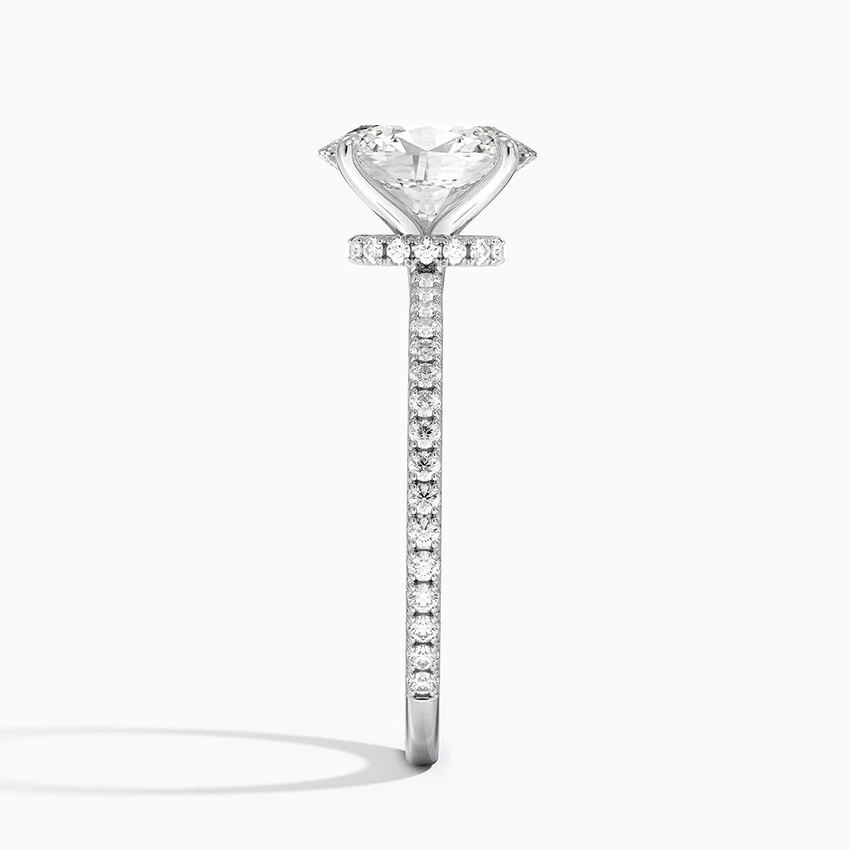 Oval Cut Diamond Engagement Ring, Hidden Halo Pavé Band, Solid Gold Ring