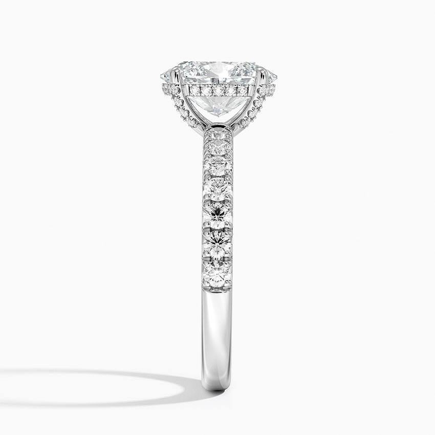 Oval Cut Moissanite Engagement Ring, Hidden Halo Diamond Ring, Pave Band Bridal Ring