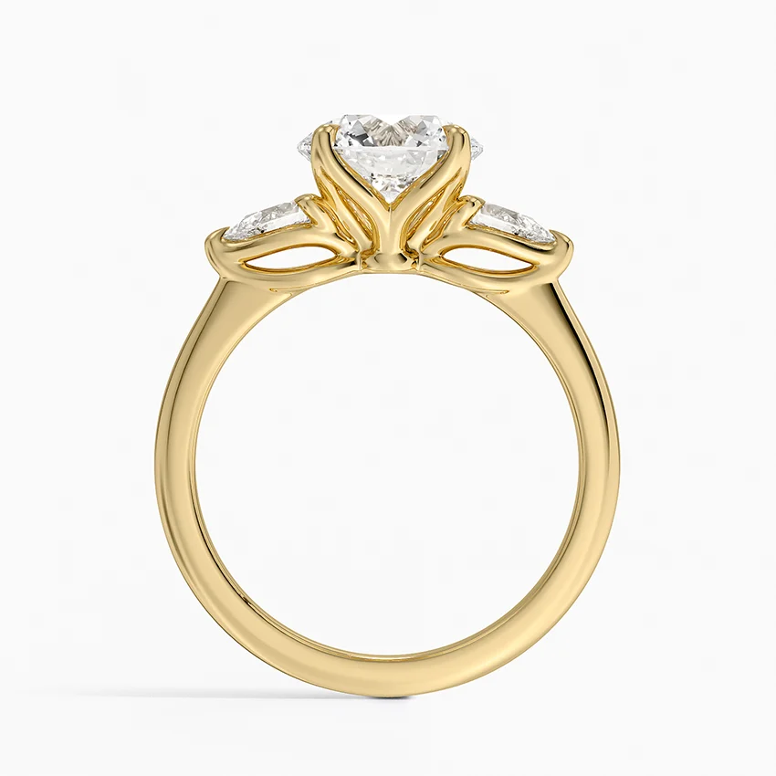 Round Cut Diamond Engagement Ring with Marquise Side Stones, Three Stone Bridal Ring