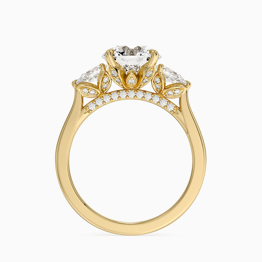Round Cut Three-Stone Diamond Engagement Ring, Marquise Side Stones, Minimalist Bridal Ring