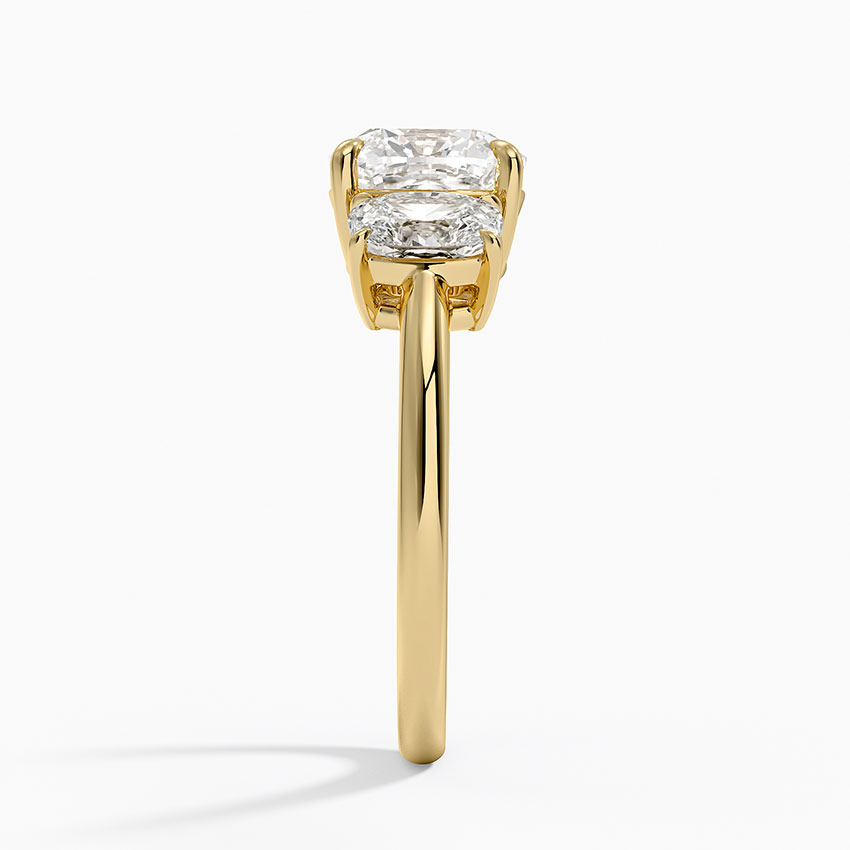 3 Stone Cushion Cut Diamond Engagement Ring, Hidden Halo Cushion Ring, Solid Gold Promise Ring
