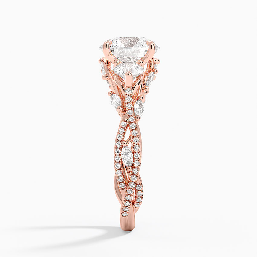Three Stone Moissanite Engagement Ring, Twisted Vine Diamond Ring, Vintage Floral Promise Ring