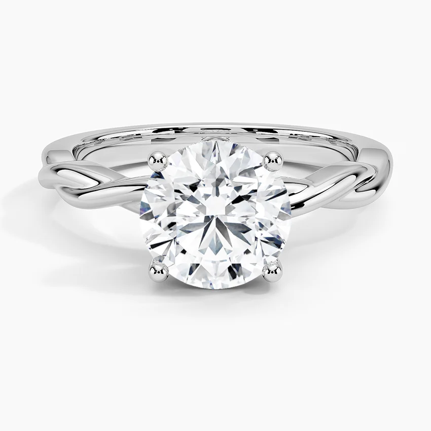Round Cut Diamond Solitaire Engagement Ring, Twisted Band Ring, Elegant Promise Ring for Women