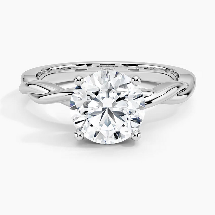 Round Cut Diamond Solitaire Engagement Ring, Twisted Band Ring, Elegant Promise Ring for Women
