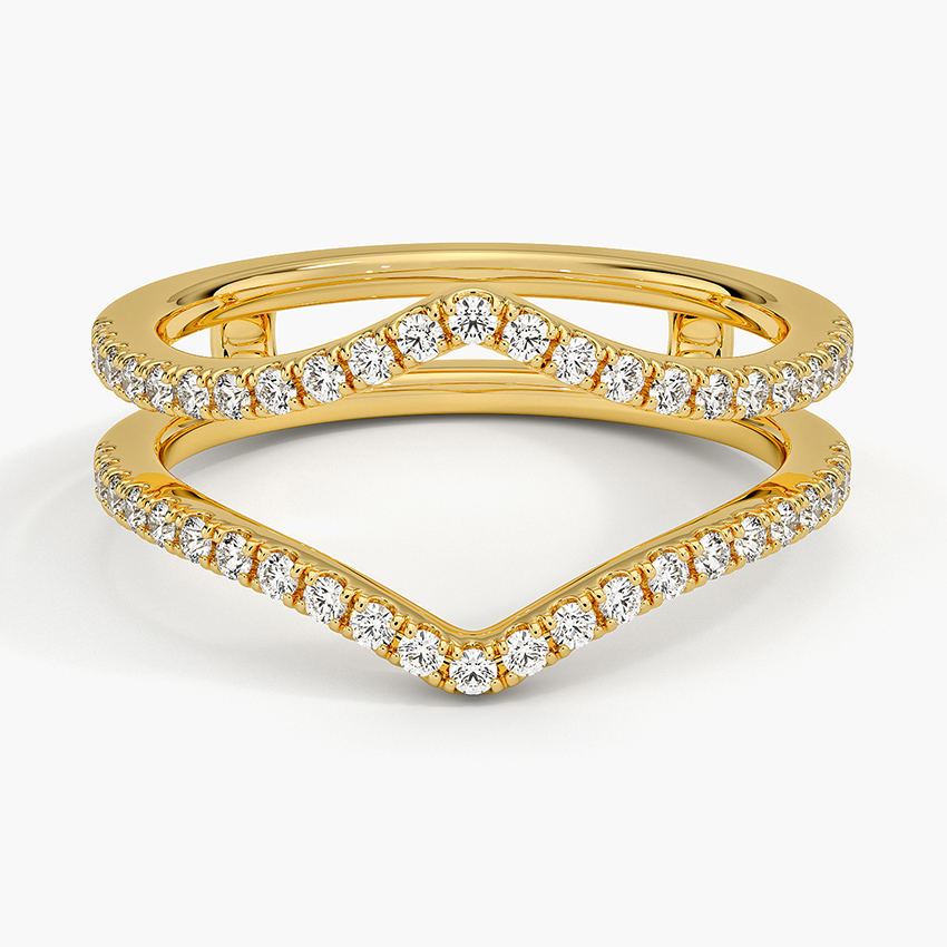 Chevron Diamond Wedding Band Set, V Shape Stackable Ring, Curved Diamond Ring Guard
