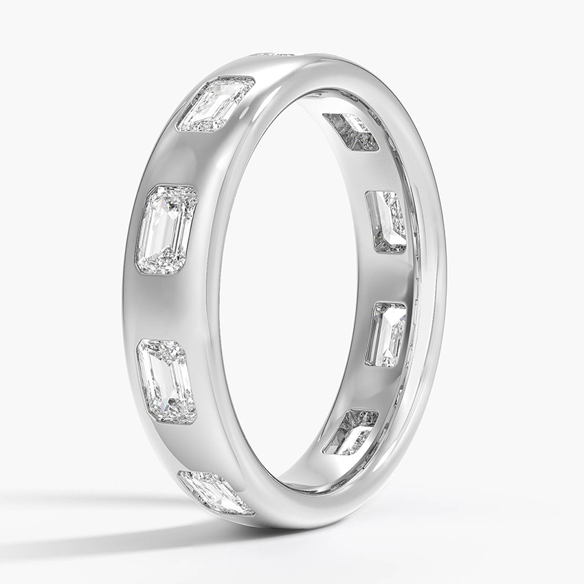 Emerald Cut Diamond Eternity Band, Bezel Set Wedding Ring, Solid Gold Minimalist Diamond Band