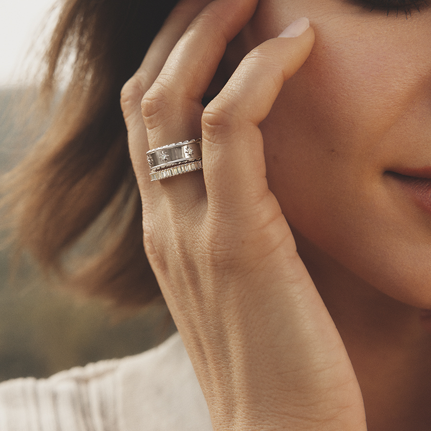 Starburst Diamond Band Ring, Textured Edge Wedding Ring, Unisex Luxury Band