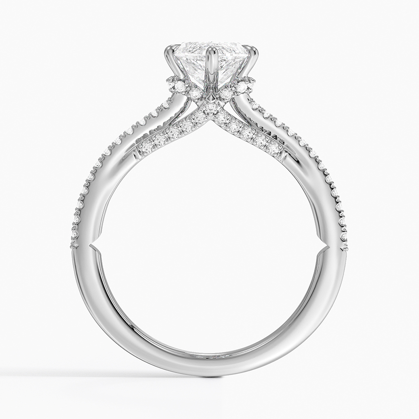 Marquise Cut Moissanite Engagement Ring, Split Shank Pave Diamond Ring, Unique Solitaire Promise Ring