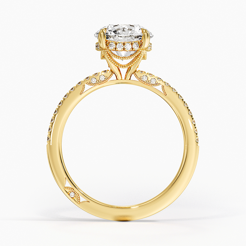 Round Brilliant Cut Solitaire Diamond Engagement Ring with Pavé Band, Minimalist Bridal Ring, Classic Proposal Ring