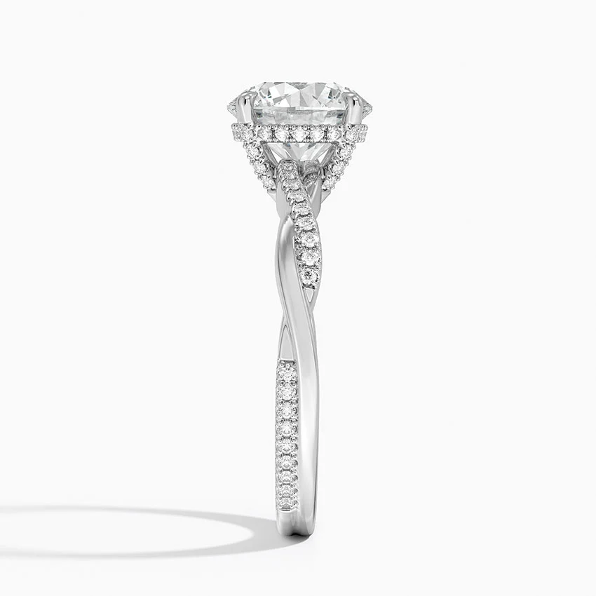Twisted Band Round Cut Diamond Engagement Ring, Solitaire Diamond Ring, Pave Wedding Ring for Women