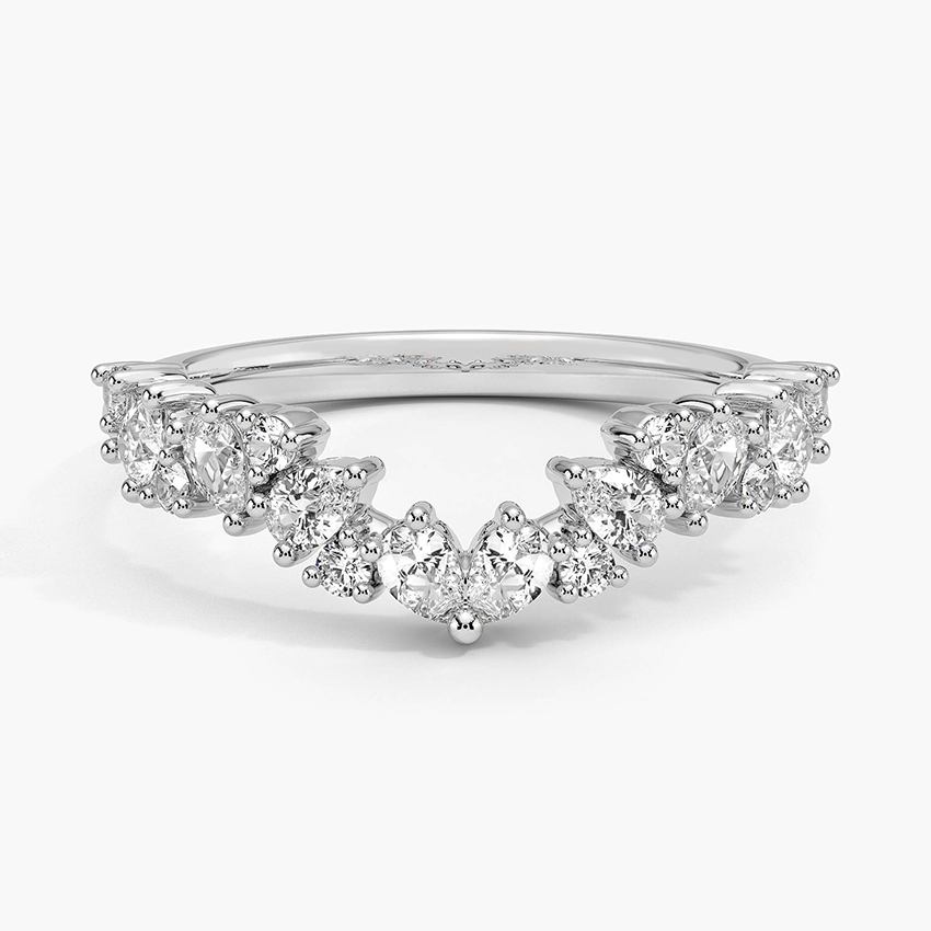 Diamond Chevron V-Shaped Wedding Band Ring, Curved Stackable Diamond Ring, Minimalist Bridal Band