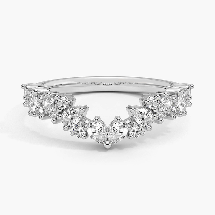 Diamond Chevron V-Shaped Wedding Band Ring, Curved Stackable Diamond Ring, Minimalist Bridal Band