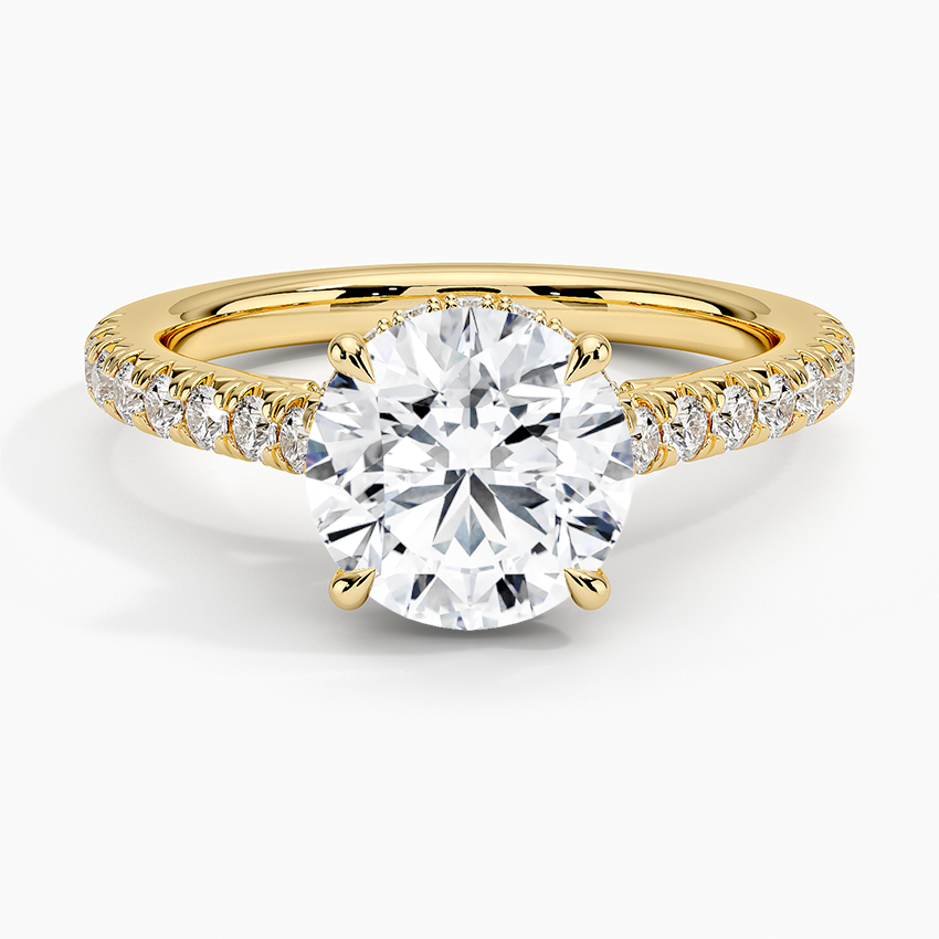 Round Cut Solitaire Diamond Engagement Ring, Pave Band Wedding Ring, Moissanite Bridal Ring