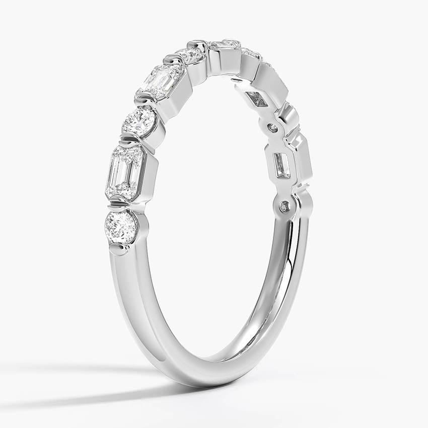 Emerald & Round Cut Diamond Wedding Band, Stackable Diamond Ring, Minimalist Anniversary Ring (Copy)