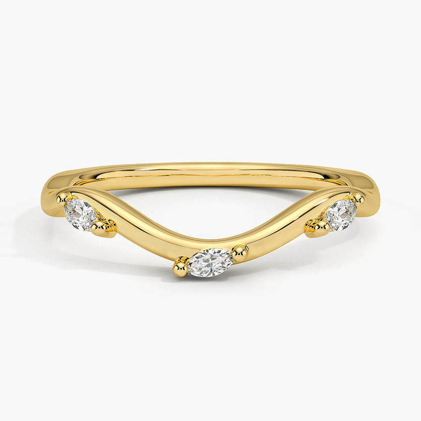 Marquise Diamond Curved Wedding Band, V Shape Stacking Ring, Minimalist Contour Ring