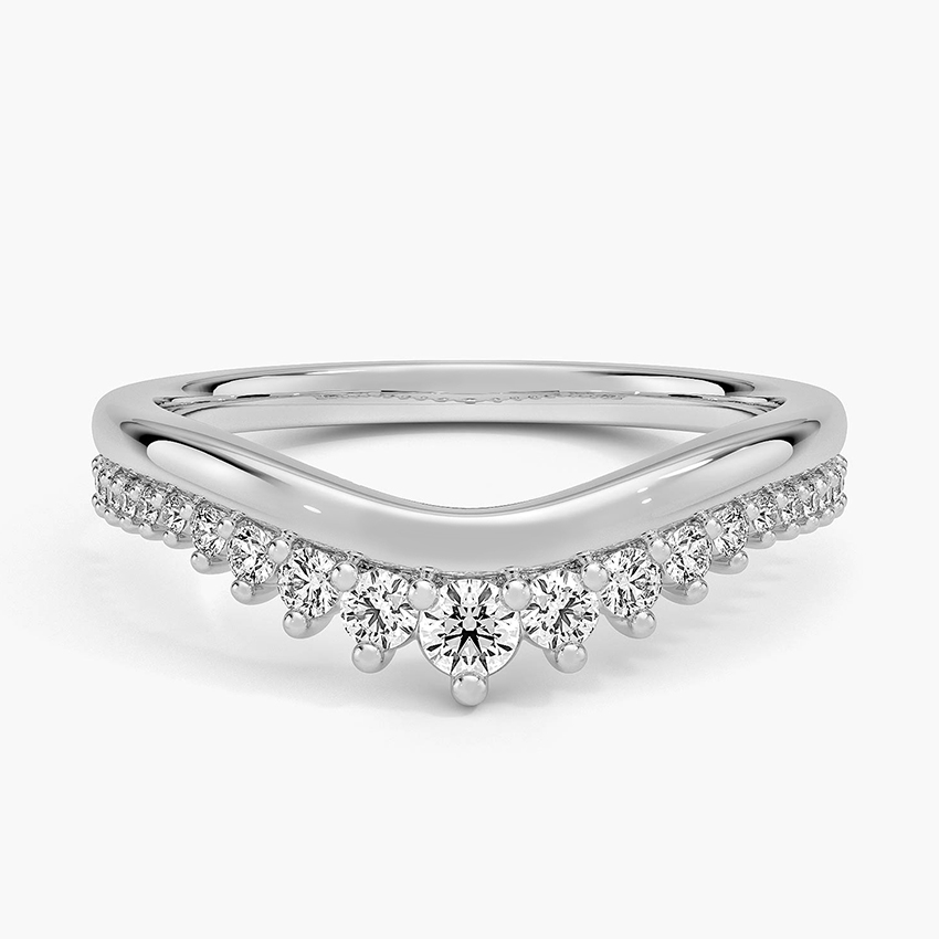 Curved V Diamond Wedding Band, Chevron Diamond Ring, Stacking Anniversary Band