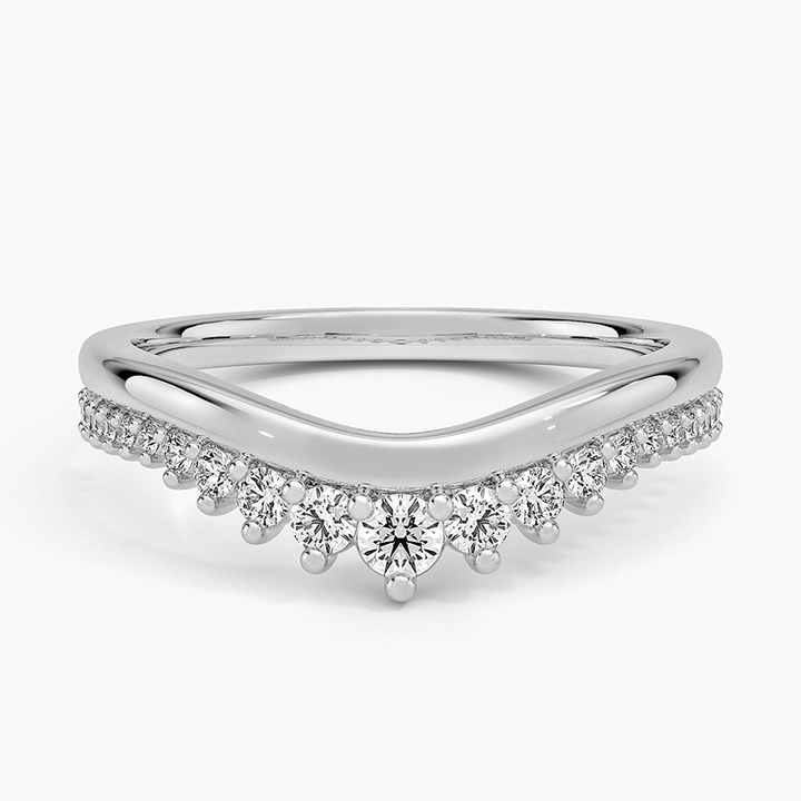 Curved V Diamond Wedding Band, Chevron Diamond Ring, Stacking Anniversary Band