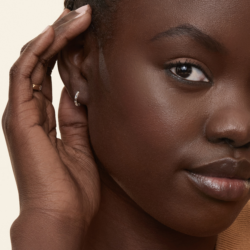 Diamond Baguette & Round Hoop Earrings, Minimalist Gold & Silver Huggie Hoops