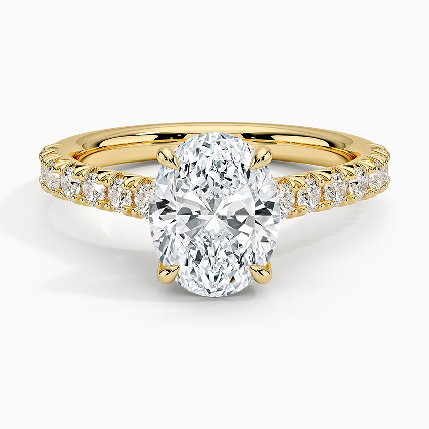 Oval Cut Diamond Engagement Ring, Hidden Halo Pavé Ring, Solid Gold Solitaire Ring