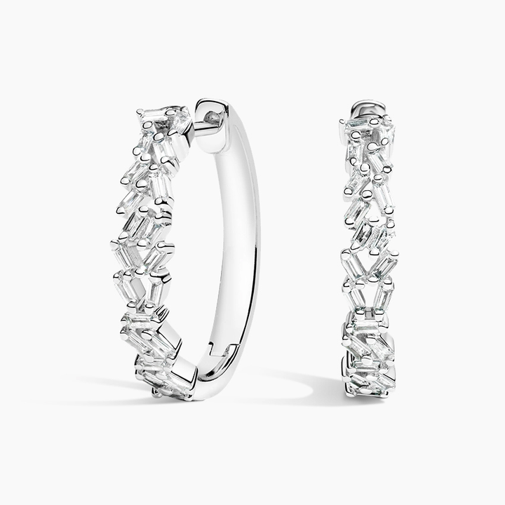 Baguette Diamond Hoop Earrings, Elegant Cluster Diamond Hoops