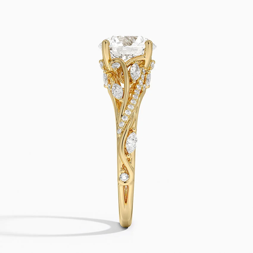 Vintage Leaf Moissanite Engagement Ring, Round Cut Solitaire Diamond Ring, Nature Inspired Bridal Ring