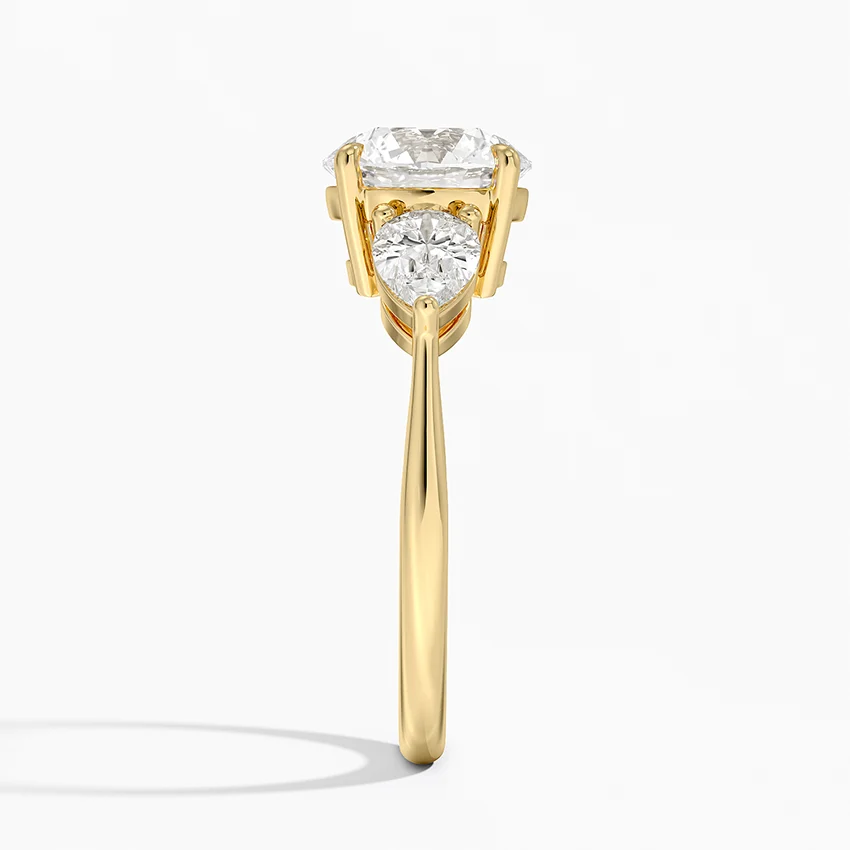Round Cut Three Stone Diamond Engagement Ring, Marquise Side Stones Ring, Minimalist Bridal Ring