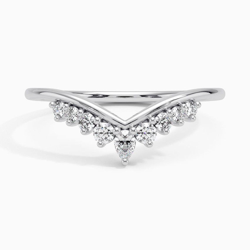 V Shape Diamond Chevron Ring, Curved Wedding Band, Minimalist Stacking Ring