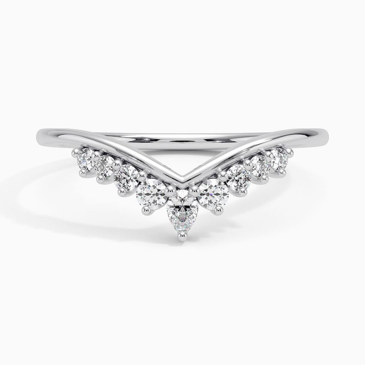 V Shape Diamond Chevron Ring, Curved Wedding Band, Minimalist Stacking Ring