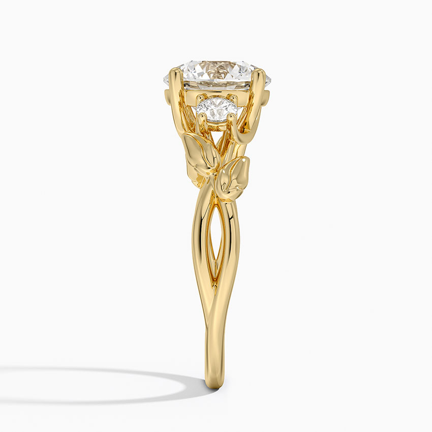 Vintage Leaf Diamond Engagement Ring, Round Cut Center Stone, Nature Inspired Bridal Ring