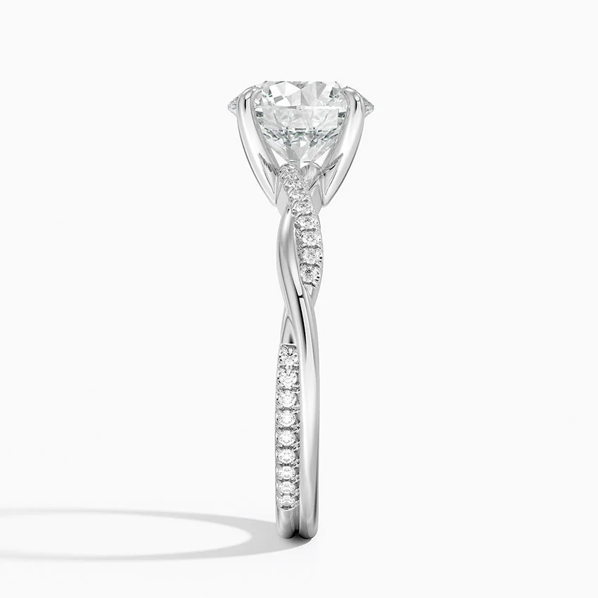 Round Cut Moissanite Engagement Ring, Twisted Pave Band Diamond Ring, Solid Gold Promise Ring