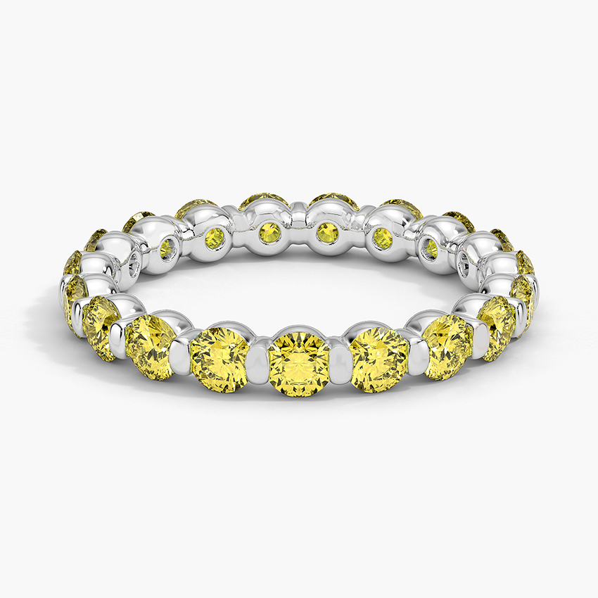 Yellow Diamond Eternity Band Ring, Full Eternity Wedding Band, Round Cut Yellow Diamond Ring
