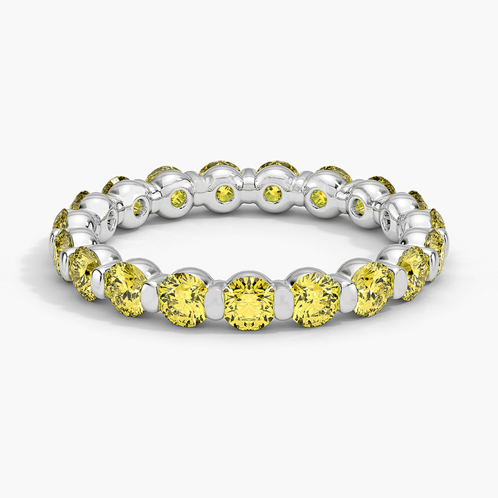Yellow Diamond Eternity Band Ring, Full Eternity Wedding Band, Round Cut Yellow Diamond Ring
