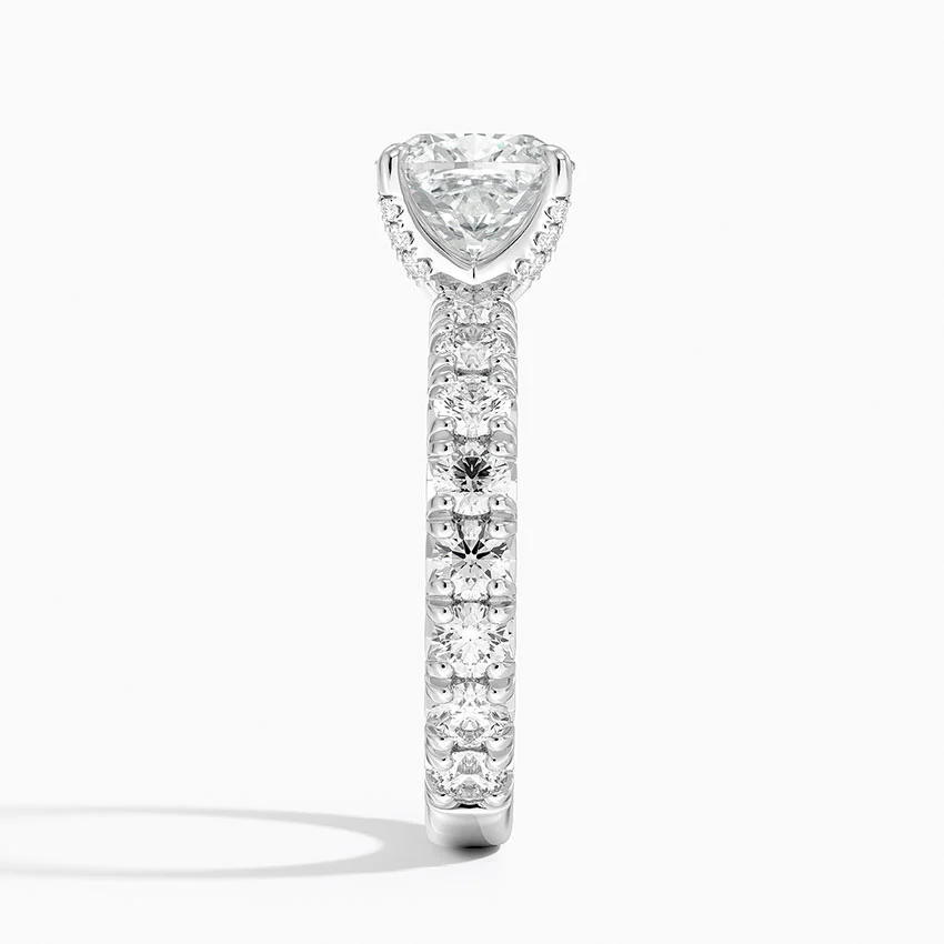 Cushion Cut Diamond Engagement Ring, Pave Diamond Band Ring, Solid Gold Promise Ring