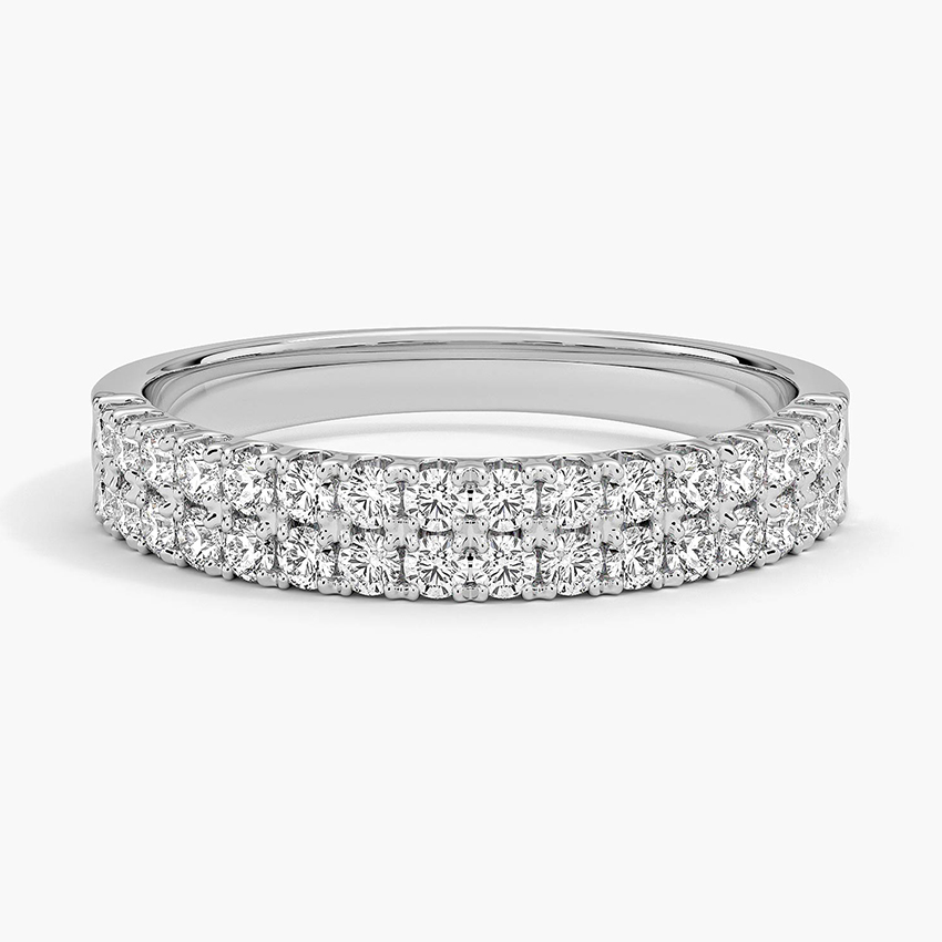 Double Row Diamond Band Ring, Two Row Pavé Diamond Wedding Band, Minimalist Stackable Ring