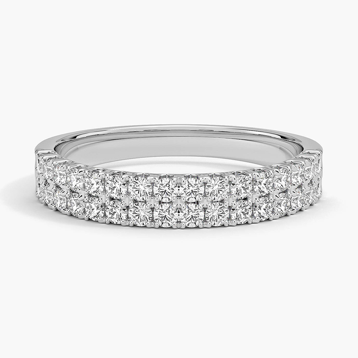 Double Row Diamond Band Ring, Two Row Pavé Diamond Wedding Band, Minimalist Stackable Ring