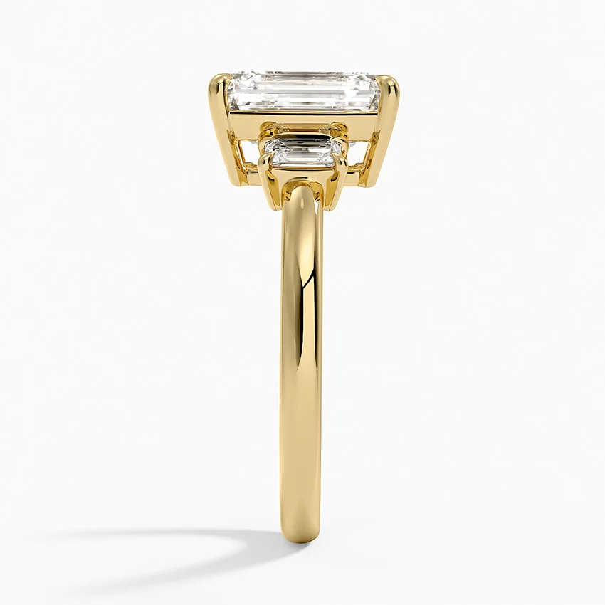 Emerald Cut Diamond Three Stone Ring, Engagement Ring, Classic Solitaire with Side Baguettes