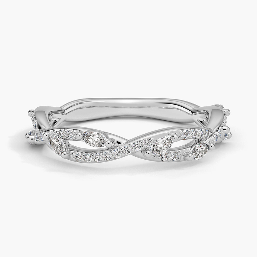 Infinity Twist Diamond Ring, Marquise & Round Diamond Wedding Band, Stackable Promise Ring