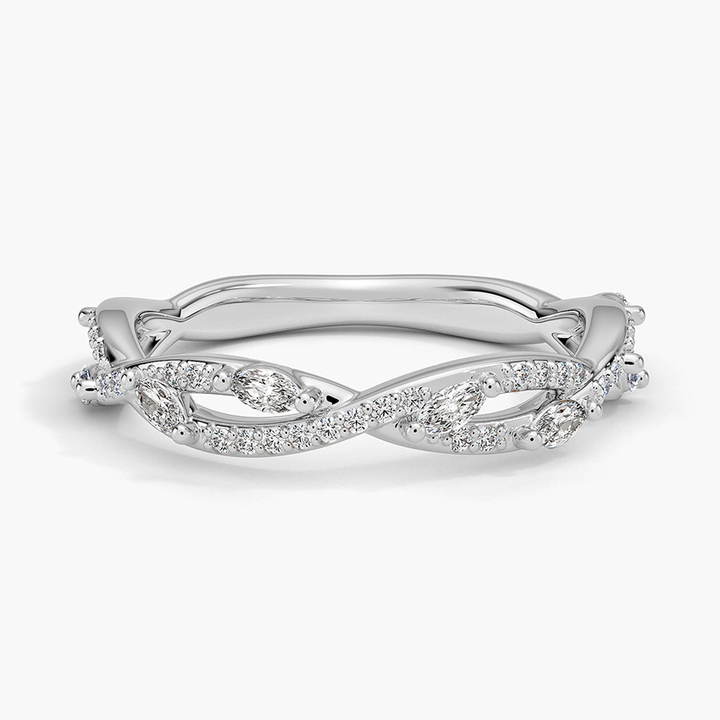 Infinity Twist Diamond Ring, Marquise & Round Diamond Wedding Band, Stackable Promise Ring