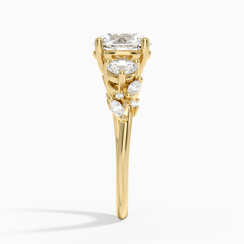 Round Cut Moissanite Three Stone Engagement Ring, Diamond Cluster Side Stones Ring, Solid Gold Bridal Ring
