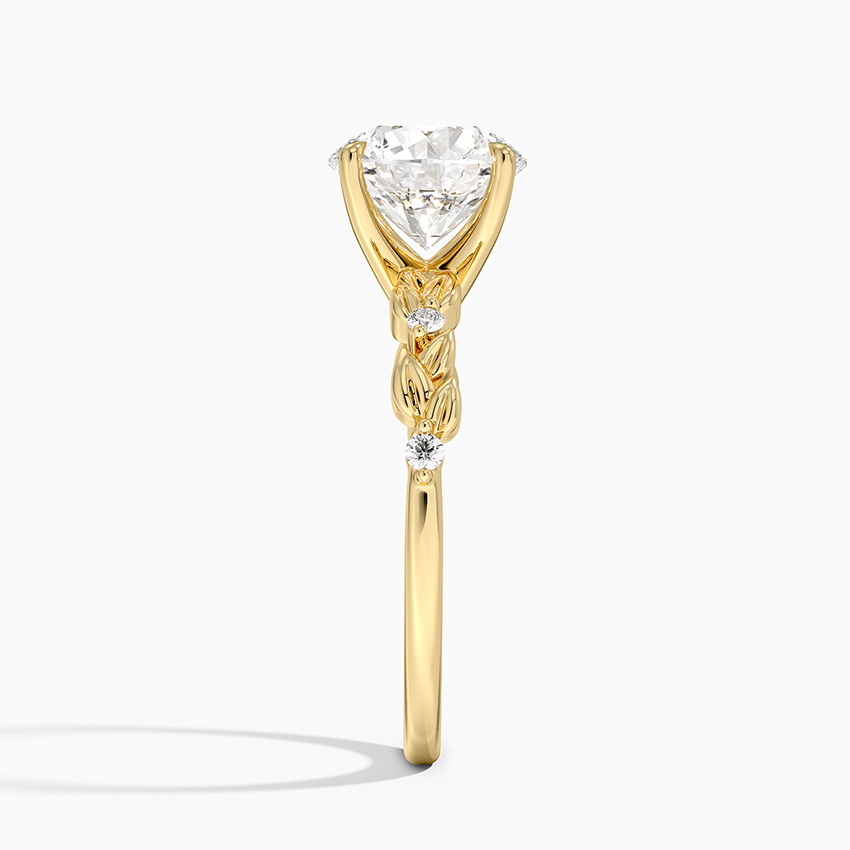 Round Cut Diamond Engagement Ring, Nature Inspired Leaf Band Ring, Floral Vine Gold Ring