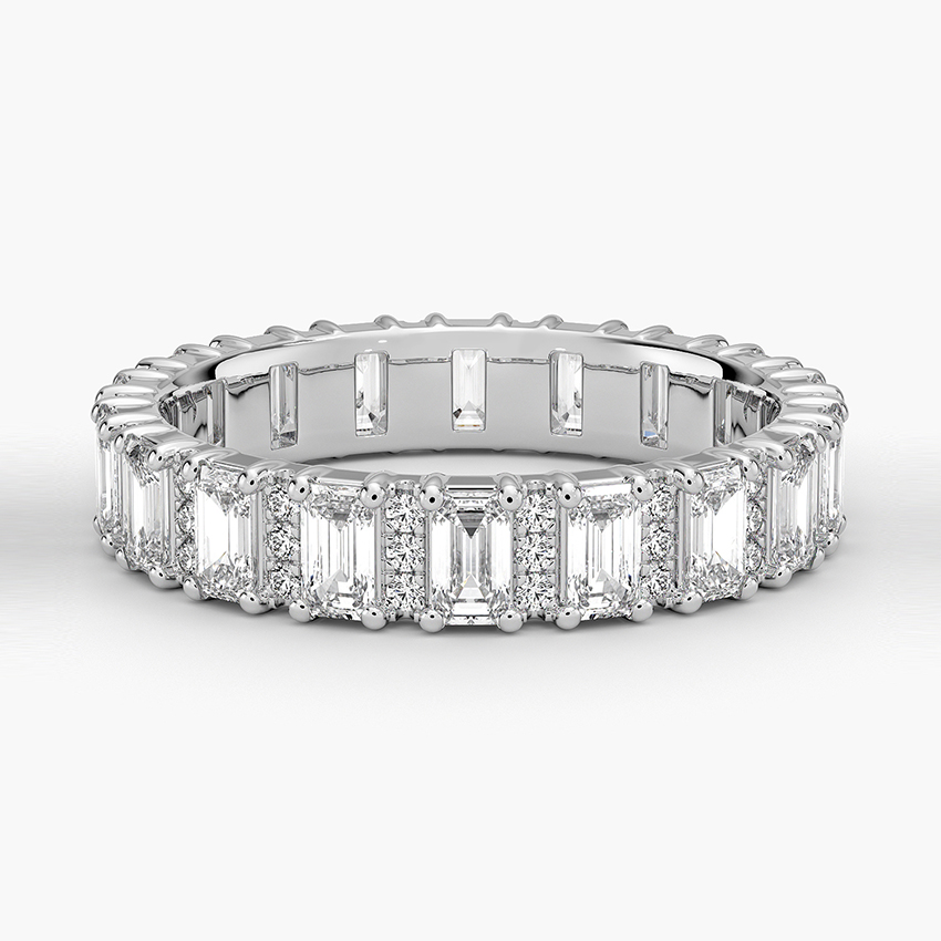 Emerald Cut Diamond Eternity Band, Full Eternity Ring, Alternating Baguette & Round Diamond Wedding Band