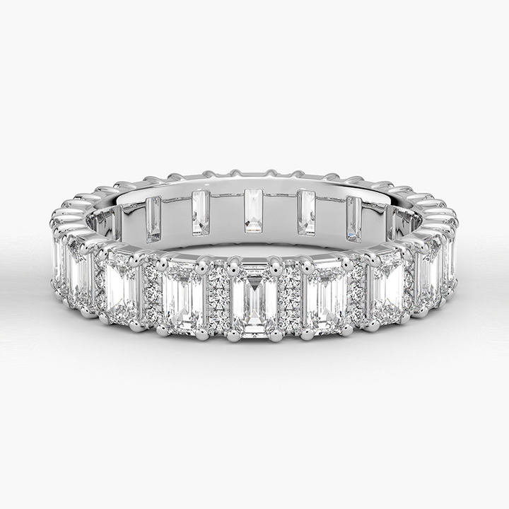 Emerald Cut Diamond Eternity Band, Full Eternity Ring, Alternating Baguette & Round Diamond Wedding Band