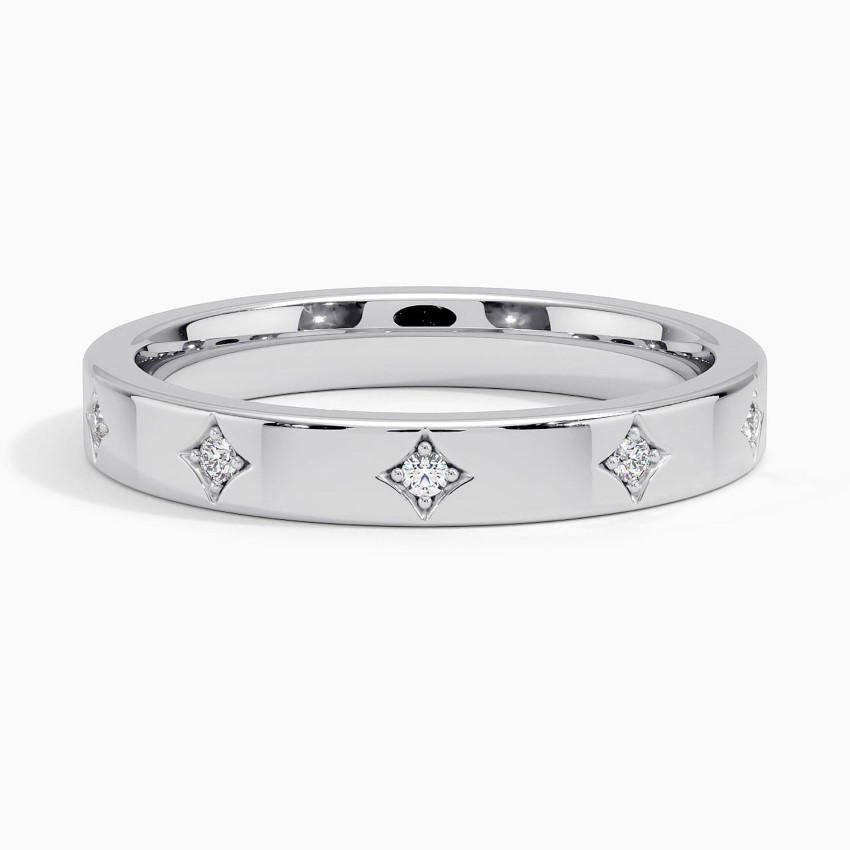 Diamond Star Pattern Wedding Band Ring, Minimalist Diamond Band, Gold Anniversary Ring