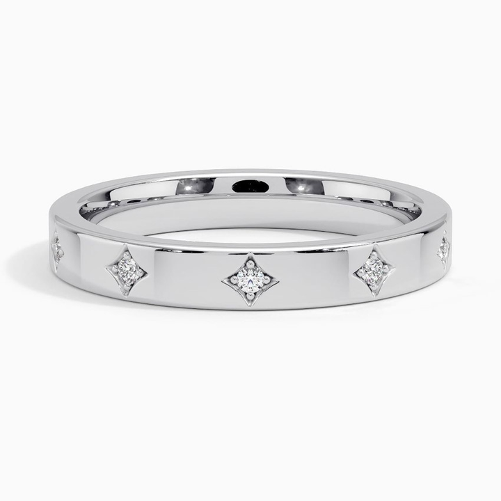 Diamond Star Pattern Wedding Band Ring, Minimalist Diamond Band, Gold Anniversary Ring