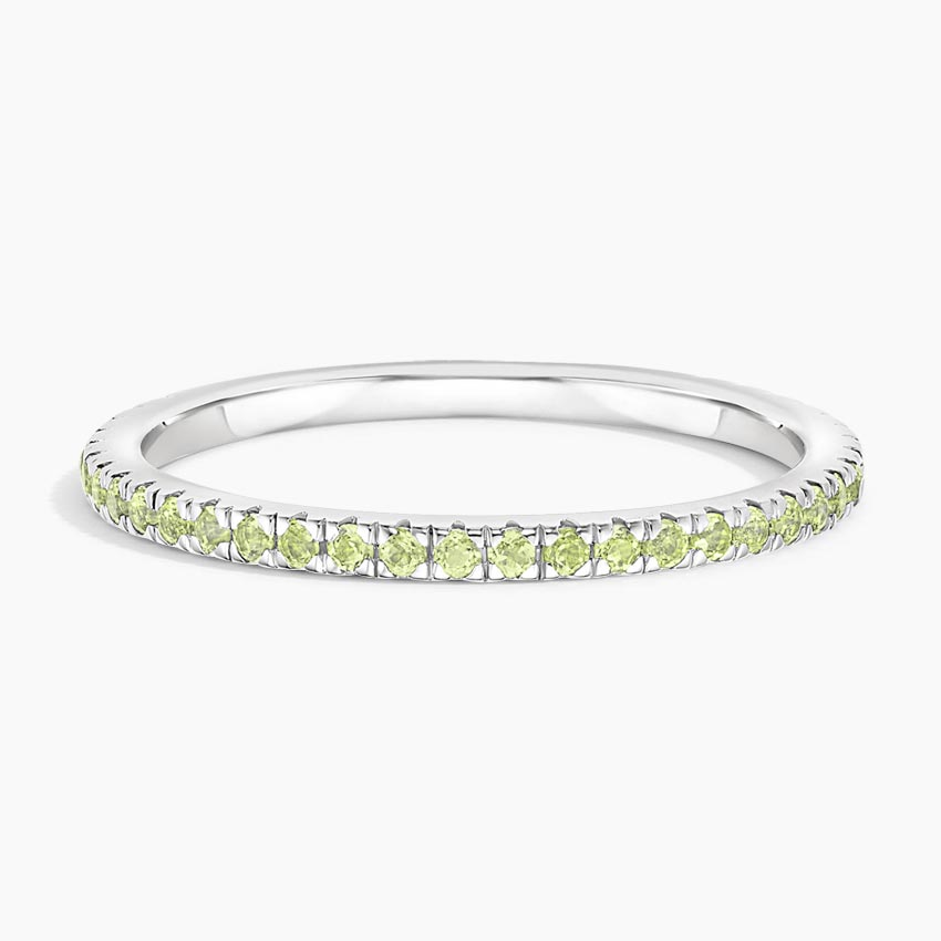 Green Peridot Eternity Band Ring, Minimalist Stackable Ring, Half Eternity Wedding Band