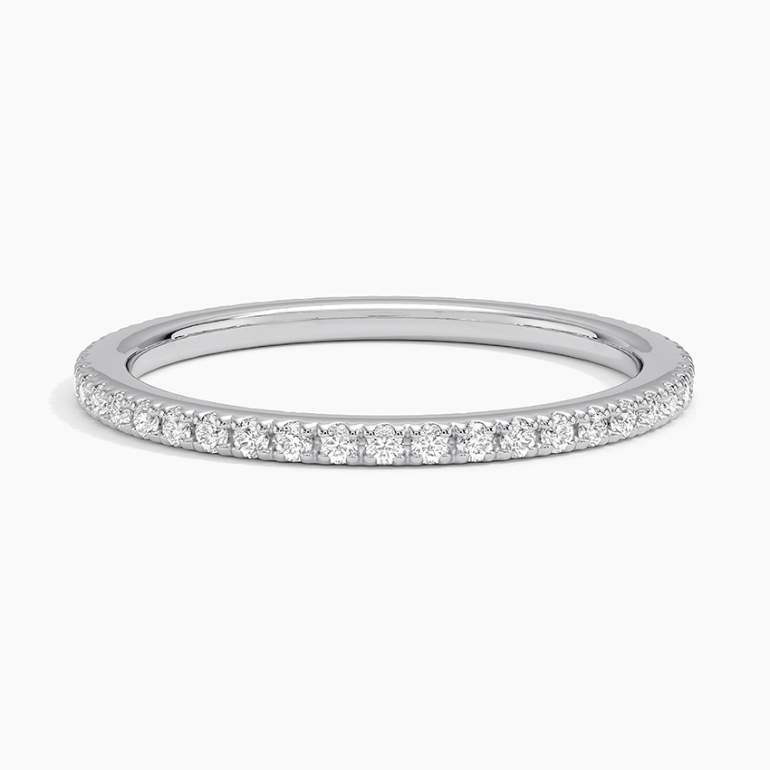 Minimalist Diamond Wedding Band Ring, Thin Half Eternity Ring, Dainty Stacking Ring
